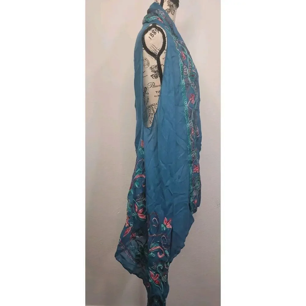Pretty Angel Kimono Cardigan One Size Linen Blend Floral Embroidered Asymmetric